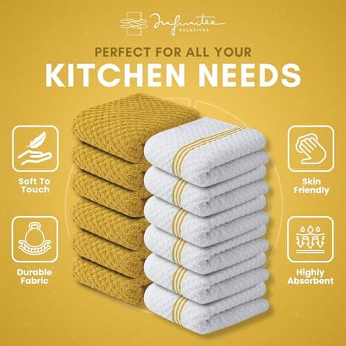 Infinitee Xclusives Premium Kitchen Towels - [Pack of 12] 100% Cotton Kitchen Hand Towels (15 x 25 Inches) - Dish Towels for Kitchen |Radiant Yellow| - Thumbnail 5
