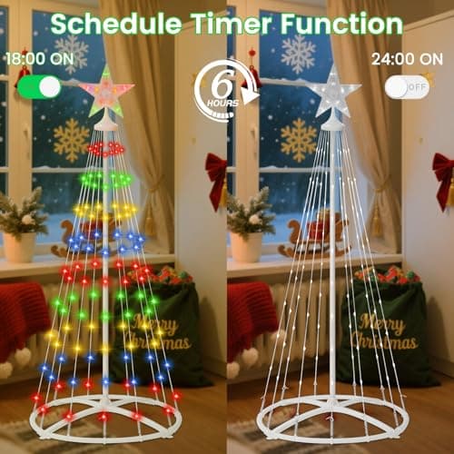 IDEAALS 4FT 118LED Outdoor Solar Christmas Cone Tree Lights, 8 Modes Timer Remote RGB Christmas Tree Lights with Star Topper for Xmas Yard Porch Patio Holiday Decor - Thumbnail 6