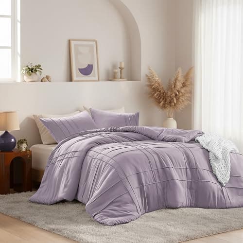 Regency Heights King Size Comforter Set Lavender Purple, 3 Pieces Bedding Set, Ultra Soft Prewashed Bed Set, Pinch Pleat All Seasons Lightweight Comforter and Shams