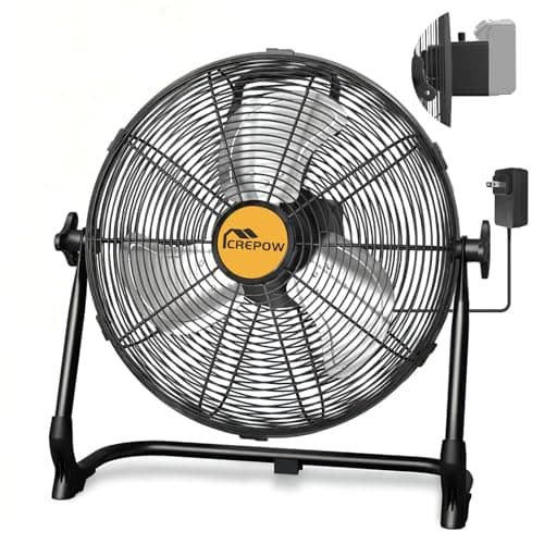 CREPOW 12" Portable Cordless Fan Compatible with Dewalt 20V Max Battery, Battery Powered Floor Fans with AC Adapter, USB & Type-C Charging, Stepless Speed Fan for Jobsite Garage Shop(No Battery)