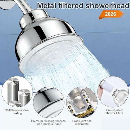 Metal Filter Shower Head for Hard Water Softener Shower Head with Water Shower Filter to Remove Chlorine and Harmful Substances, 6inch Large Rain Showerhead, 304Stainless Steel - Thumbnail 4