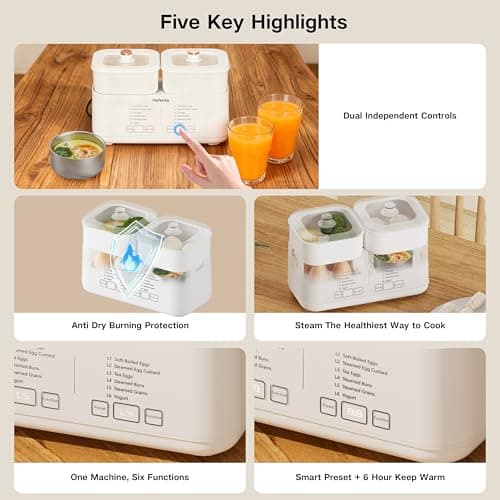 Hofenta Rapid Electric Egg Cooker for Hard Boiled Eggs,Egg Boiler with Timer(0.5-9.5H), Auto Shut-Off/2 Tiers, 16 Eggs Capacity,Egg Steamer for Soft/Hard/Poached Boiled Eggs - Thumbnail 2