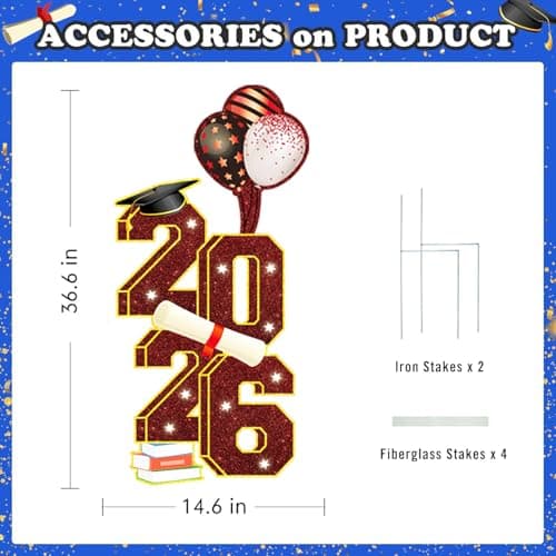 2026 Graduation Decorations - 3.5FT Large Class 2026 Graduation Yard Sign Yard Decorations Congrats Graduation Lawn Signs 2026 Grad Yard Signs with Stakes for Outdoor Indoor Congrats Graduation Party Decoration Supplies - Thumbnail 2