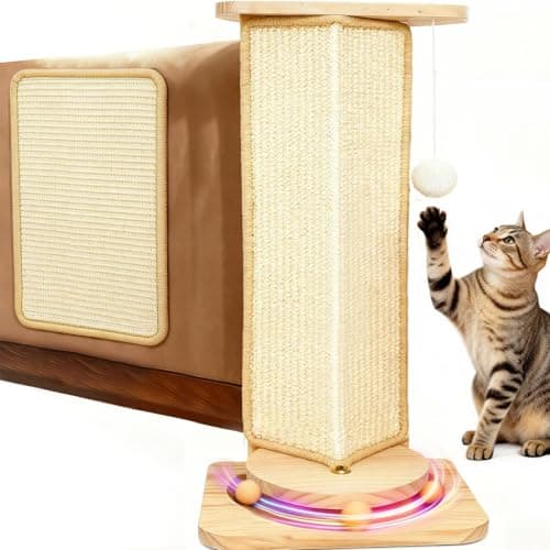 MOYMO Couch Cat Corner Scratcher with Interactive Ball Toys for Cat, Replaceable Sisal Scratch Pad, Kitten Wall Scratcher for Couch, Wall Furniture Protector 25''