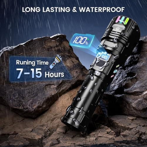 Super Bright Flashlight 100000 High Lumens Rechargeable,Powerful Long Distance 3280ft Strong LED Flash Lights,Long Lasting 10H LCD Digital USB Discharging Function,Focus & Brightness Adjustable - Thumbnail 6
