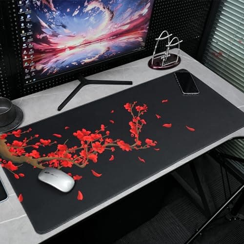 GMKWTL Large Gaming Mouse Pad for Desk, Black Plum Blossoms XXL Mouse Pad, 35.4x15.7 Inch, Waterproof, Non-Slip Rubber Base - Thumbnail 6