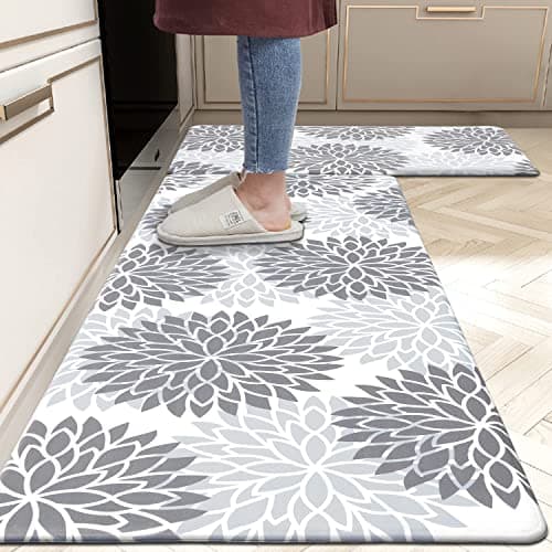 HEBE Anti Fatigue Kitchen Rugs Sets of 2, Non Slip Kitchen Mats for Floor, Waterproof Cushioned Comfort Standing Carpet for Kitchen Sink, Home Office, Laundry Room, Gray - Image 1