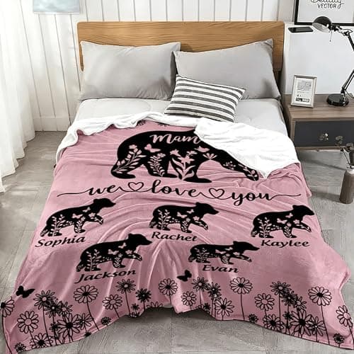 KUKULIKI Mothers Day Personalized Gifts for Mom, Custom Blanket with Name and Birth Month Flowers, Personalized Blankets for Adults, Customized Throw Blanket Birthday Gifts for Women (07-mom Blanket) - Thumbnail 5