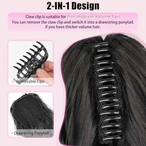 LRSICAL Ponytail Extension, Claw Clip Ponytail Extension Long Wave Ponytail Extensions for Women Fluffy Natural Synthetic 26 Inch Hairpiece for Daily Use(Color:Mocha with Medium Blonde） - Thumbnail 4