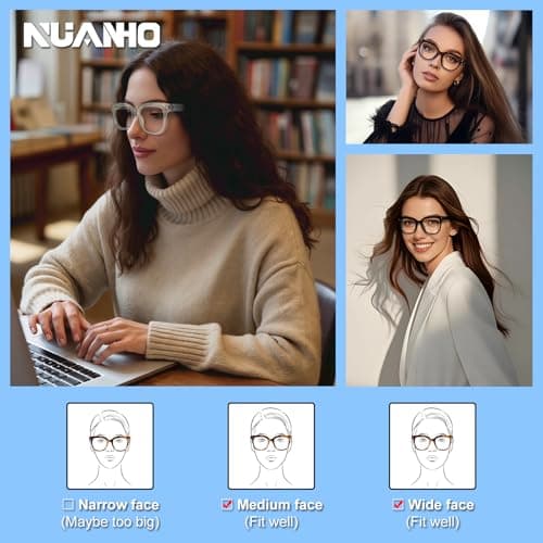 Nuanho Blue Light Glasses for Woman & Men - Fashion Oversized Blue Light Glasses for Better Sleep, Anti Fatigue & Eyestrain(A1 Light Black & Tortoiseshell & Transparent) - Thumbnail 5