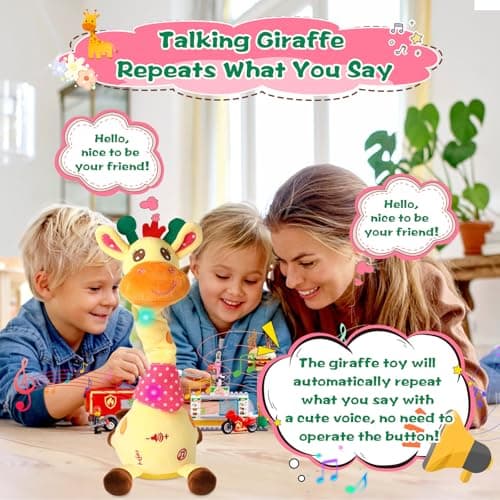MIAODAM Dancing Giraffe Toy Stuffed Plush, Musical Baby Toys Singing 10 Children's Song Repeats What You Say, Cute Interactive Talking Giraffe Gift for Baby and Kids 1-3 Years Old - Thumbnail 6