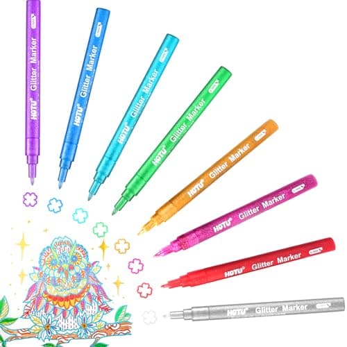 HOTU Glitter Markers Pens, 8 Colors Glitter Gel Pens Metallic Paint Marker For Rock Painting,Scrapbooking, DIY Craft, Making Labels or Cards, Journaling, Doodling, Art Projects,Nail Art - Image 1
