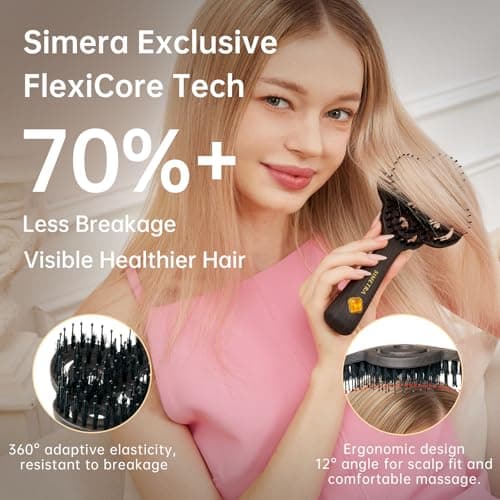 Simetra Detangler Hair Brush for Women and Men, Holiday Present - Original Detangling Brush for Curly Hair/Wet & Dry Hair, Natural Boar Bristles Hairbrush - Natural Crystal Inlay & 14K Gold Plating - Thumbnail 4