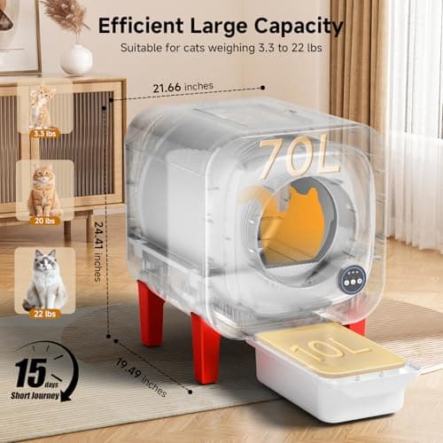 petstarlet Self Cleaning Litter Box, Extra Large Automatic Cat Litter Box Self Cleaning for Multiple Cats, App Control, Safety Protection, Ultra-Quiet,Includes Trash Bags,Red - Thumbnail 3