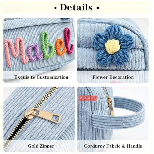 KEQHAULI custom Corduroy Pencil Bag, Custom Name Zipper Pencil Case for Men Women Teens, Large Capacity Stationery & Cosmetic Pouch - Thumbnail 3