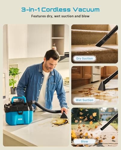 Seesii Cordless Shop Vac Wet and Dry, 2.6 Gallon Small Shop Vac with Accessory Storage Holder, 2 x 4.0Ah Batteries, 3-in-1 Wet Dry Vacuum with HEPA Filter, Strap, Ideal for Garage, Car, Workshop - Thumbnail 5