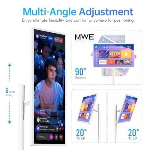 OHYEAHSPIN 22 Inch Portable TV on Wheels, 2K Smart Touch Screen Rolling TV LCD Display with Wires plugged in use, Android OS, Type-C, USB, HDMI Port, Support Wireless Mouse Keyboard - Thumbnail 6