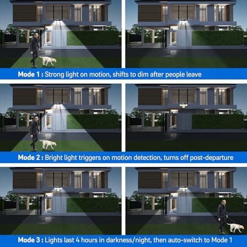 Solar Security Outdoor Lights-3000LM 4 Heads Solar Flood Lights with Motion Sensor, IP65 Waterproof Security Lights with Remote, 270° Wide Angle Flood Wall Lights with 3 Modes for Home Outside, 2 Pack - Thumbnail 3