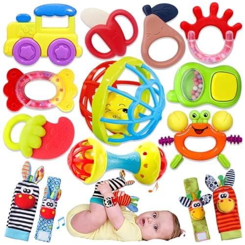 Baby Toys 0-6 Months - Baby Rattles Teething Toys 3-6 Month Infant Toys 6-12 Months Teether Toy 3 4 5 6 Month Old Newborn Essentials Must Haves Wrist Socks Toddler Stocking Stuffers Christmas Gifts - Image 1