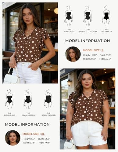 GRACE KARIN 2026 Boho Tops for Women Dressy Casual,Ruffle Sleeve Chiffon Blouses,V Neck Summer Fashion Clothes Chestnut XL - Thumbnail 6