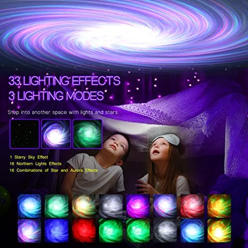 Northern Galaxy Light Aurora Projector with 33 Light Effects, LED Star Projector for Bedroom Home Room Decor, White Noises, Bluetooth Speaker for Parties, Christmas Birthday Gifts for Kids, Jet Black - Thumbnail 3