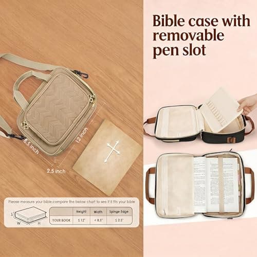 Eternatastic Bible Cover Case for Women, Large Bible Bag with Shoulder Strap,Bible Study Ideal Christian Gifts for Women,Coffee - Thumbnail 3