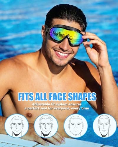 Aegend Swim Goggles for Adult Youth - 2 Pack Wide View Anti-Fog Anti-UV Swimming Goggles for Men & Women (Aqua & Birght Rose) - Thumbnail 5