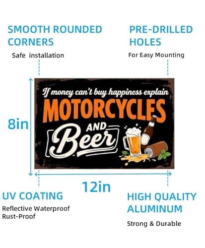 Carastora Retro Metal Tin Sign – Motorcycle and Beer Wall Decor, Funny Vintage Sign for Bar, Cafe, Garage, Man Cave, or Club Decoration, 8x12 Inches - Thumbnail 6