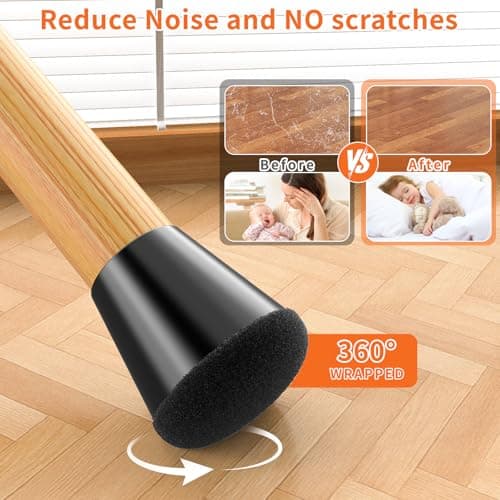 YTEACIUL Chair Leg Floor Protectors Small 24Pcs,Silicone Chair Leg Protectors for Hardwood Floors/Tiles,360°Wrapped Felt Bottom to Prevent Scratch and Reduce Noise, Round Black(Fit:0.8"-1") - Thumbnail 4