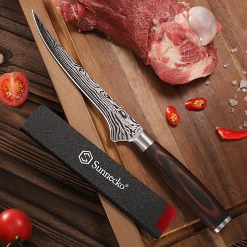 Sunnecko Boning Knife with Pakkawood Handle,6 inch High Carbon German Stainless Steel Fillet Knife for Meat and Poultry - Thumbnail 5