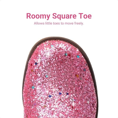 DREAM PAIRS Girls Cowgirl Boots Glitter Toddler Cowboy Boots Child Mid Calf Riding Shoes Party Birthday Dress Up for Toddler/Little/Big Kid,Size 9 Toddler,Pink,SKMB26002K - Thumbnail 3