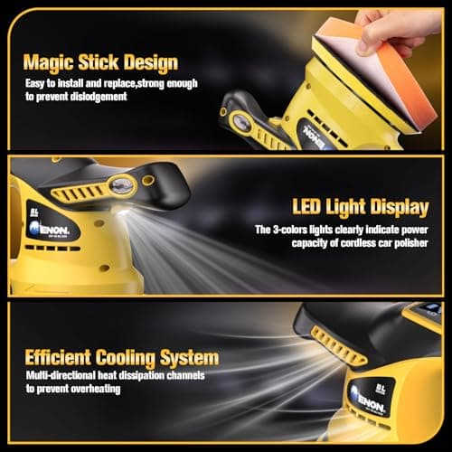 Buffer Polisher, 6 Inch Cordless Car Buffer Polisher Kit Dual Action Random Orbital Polishing with 6-Speed 2300-6000RPM for Auto Detailing, Waxing & Paint Correction - Thumbnail 5