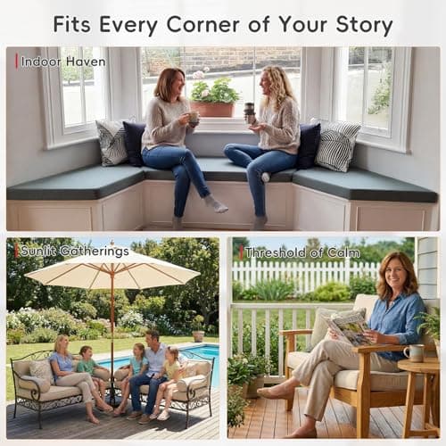 Zubeno Custom Bench Cushion, Waterproof Outdoor & Indoor Bench Cushion Made to Order, Non-Slip Thick Foam Seat Cushion for Patio Furniture, Window Seat, Porch, Garden Bench - Thumbnail 2