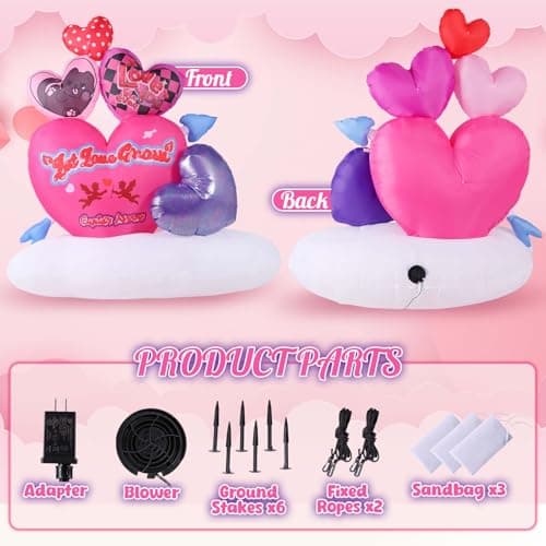 KISSUNY 6.5 FT Giant Valentine Inflatable Hearts Decor, LED Light Up Heart Balloon with Cloud Base, Big Blow Up Yard Decoration for Wedding Proposal, Anniversary, Party - Outdoor & Indoor Use - Thumbnail 4