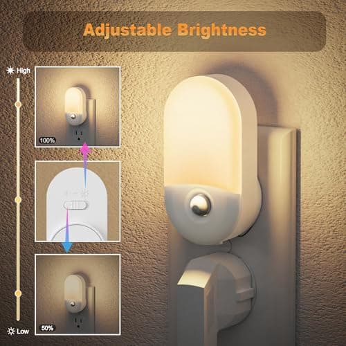 JandCase Motion Sensor Night Light, 2 Pack Motion Activated Night-Lights, 3000K Warm White LED Night Lights Plug into Wall, 30/60LM Adjustable Brightness, for Kids Adults Bathroom Bedroom - Thumbnail 2