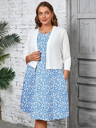 AusLook Plus Size Floral Midi Dress for Women Sleeveless Casual Summer Tank 3X Dress with Pockets Round Neck A-Line Swing Flowy Vacation Beach Sundress - Thumbnail 5