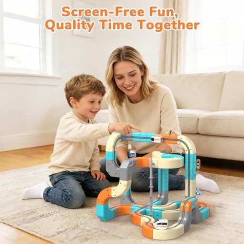 Electric Train Set 124PCS 3D Flexible Race Track for Kids 3 4 5 6 7 8 Years Old, Gravity-Defying Rail Building Toys with Motorized Car, STEM Learning Toy Gift for Toddlers Birthday - Thumbnail 2