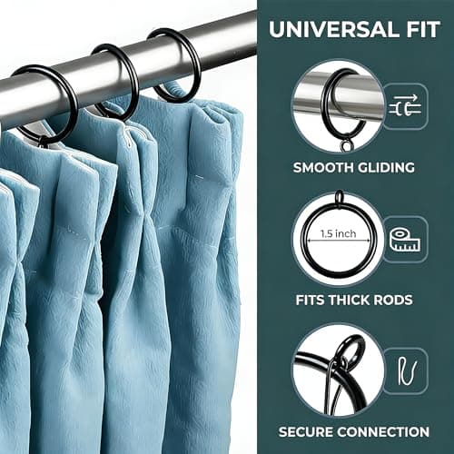 Curtain Rings with Eyelets, Metal Curtain Hooks for Drapes, Drape Ring 1.5 in Inner Diameter Fits Up to 1 1/4 inch Curtain Rod, 1.2 in Drapery Pins (22 Pcs Black Curtain Rings and 30 Pcs Black Hooks) - Thumbnail 3