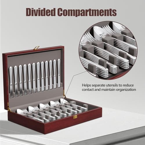 Solid Mahogany Silverware Storage Box,Silverware Chest Case with Lid and Felt Lined,Wood Flatware Storage Box for 12 sets of Utensils,Silverware Boxes for Flatware,Silverware Chest without Silverware - Thumbnail 3