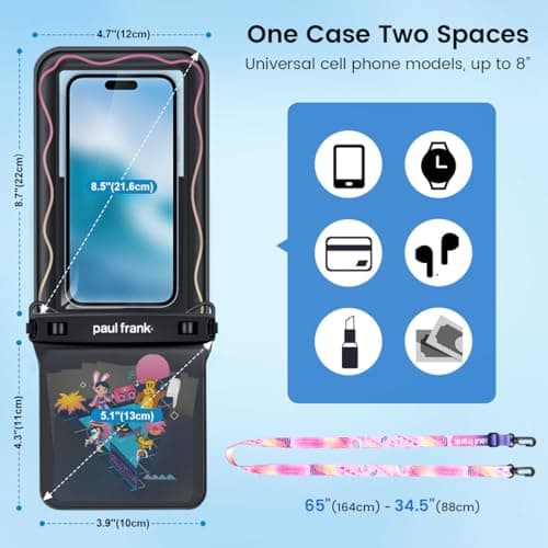 Paul Frank Floating Waterproof Phone Pouch - 2 Pack, [Up to 8.5''] Double Space IPX8 Waterproof Phone Case with Lanyard for iPhone 17 16 15 Pro Max, Cellphone Dry Bag for Beach Vacation Essentials - Thumbnail 4