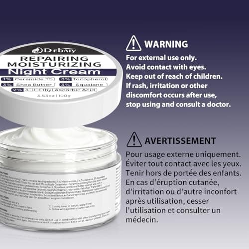 DEBAIY Night Cream Moisturizer Face with 3% Tocopherol, 3% Shea Butter, 2% Vitamin C, 1% Ceramides Boosts Skin Barrier for All Skin Types (3.53oz/100g) - Thumbnail 6