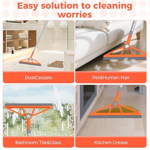 wlich 2-in-1 Air Broom, 180° Rotating 54 Inch Adjustable Silicone Rubber Broom Includes 2 Scraping Strips, Sweep and Silicone Tools with Long Handle for Cleaning Bathrooms,Glass,Tiles,Pet Hair - Thumbnail 5