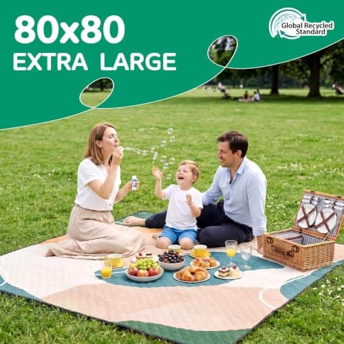 RYCHIC Waterproof Picnic Blanket Outdoor Camping Beach Mat Extra Large Foldable Car Essential Roadtrip Gadget Rv Accessories Glamping Tent Gear Must Haves Hiking Stuff Backpacking Necessities Gift - Thumbnail 2