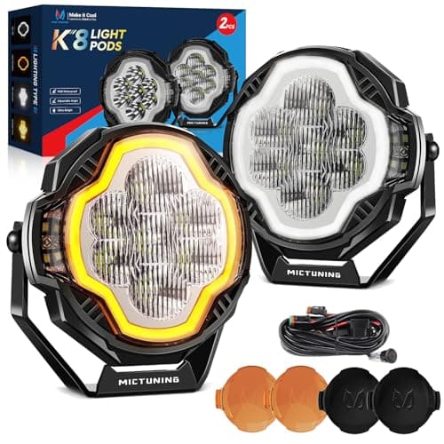 MICTUNING 4 Inch K8 Halo UltraDrive Pod Lights, White Amber Flowing DRL, Offroad Driving Lights Side Shooter, IP68 Waterproof, Extended Range & Wider Spread for Truck Jeep UTV ATV Boat, 2PCS/Pair