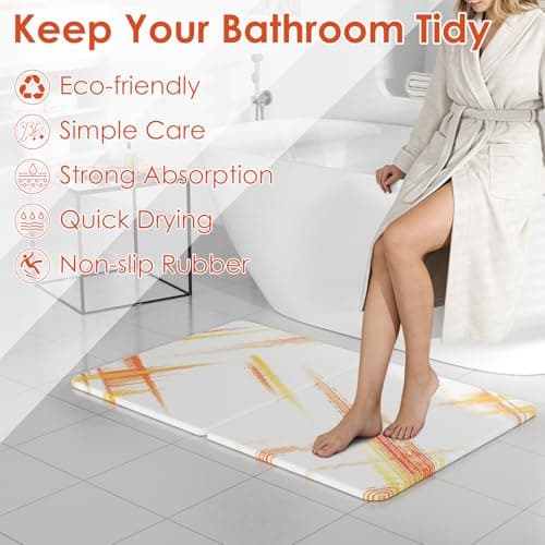 Foldable Diatomaceous Earth Bath Mat - 24"x16" Ultra-Absorbent Stone Shower Mat for Bathroom Floor - Instant Dry Non-Slip Diatomite Floor Mat - Minimalist Stone Dish Drying Mat for Kitchen - Thumbnail 2
