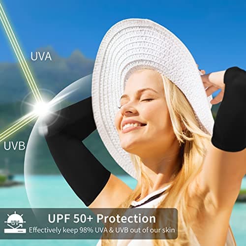Achiou Cooling Ice Silk Arm Sleeves, Summer UV Sun Protection Compression Sleeves UPF 50+ for Women Volleyball Youth Sports - Thumbnail 3
