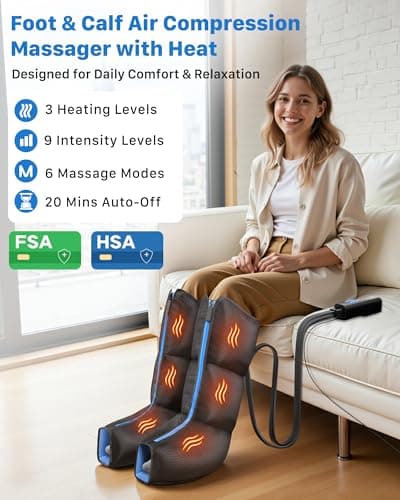 Air Compression Leg Massager with Heat : MUSUGY Sequential Foot and Calf Massager for Circulation and Pain Relief, with 9 Intensity, 6 Modes, 3 Heat - for Mom, Dad, Standing Jobs & Daily Relaxation - Thumbnail 2