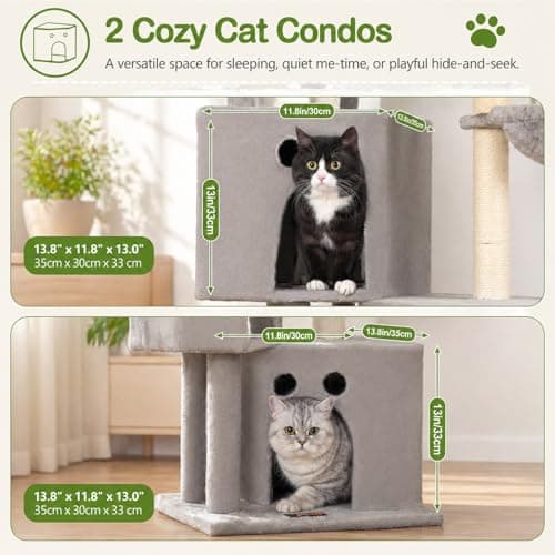 Small Cat Tree Tower for Indoor Cats, 40 in Compact Adults Cat Beds Trees with 2 Condos, Sisal Scratching Post, Large Perch Platform, Multi-Level Kitty Kitten Climbing Stands House(Light Grey) - Thumbnail 3