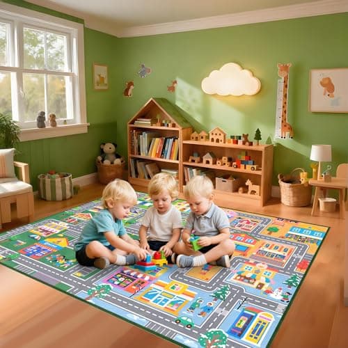 IWRJFQWR Car Rug Play Mat for Kids Room, Road Rug for Kids Floor Educational Learning Track Road Rugs Decorate Nursery Toddler Preschool Bedroom Playroom Decor Mat, 2.5 x 4 Feet - Thumbnail 3