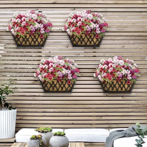 Karlliu 4 Pack 16 Inch Window Boxes Planters Railing Planter Box with Coco Liners Deck Railing Planter Boxes Balcony Hanging Flower Box for Outdoor Plants Garden Decor - Thumbnail 3